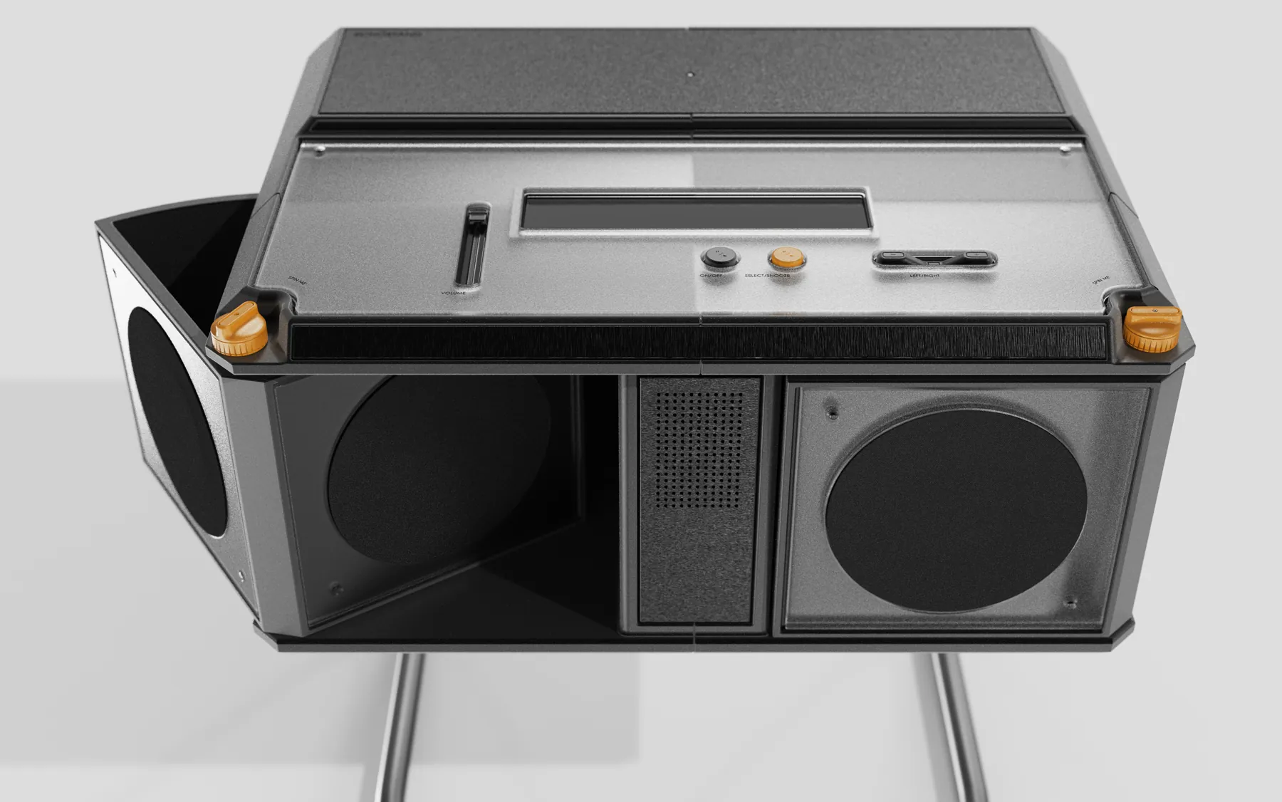 Alternate Echostand direction, dark shell, central deck with two speakers
