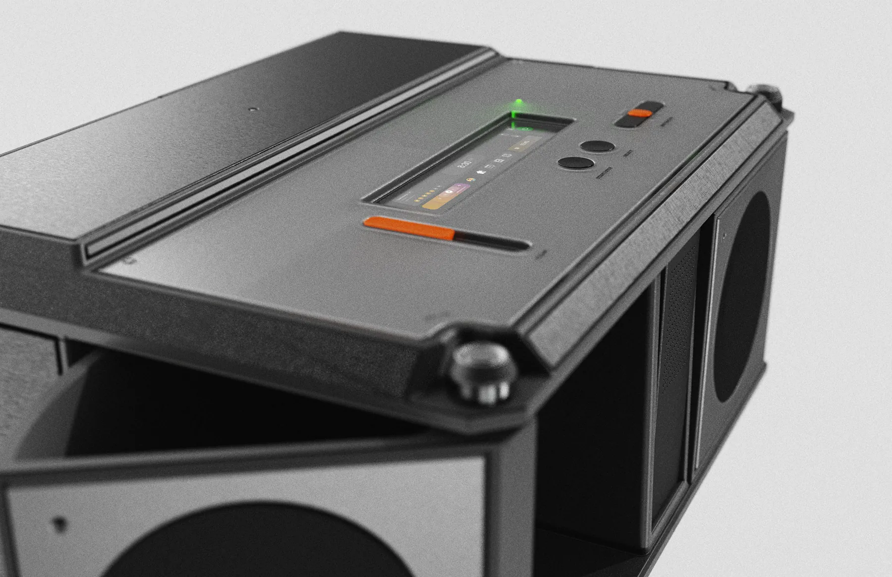 Close-up of Echostand corner and control strip
