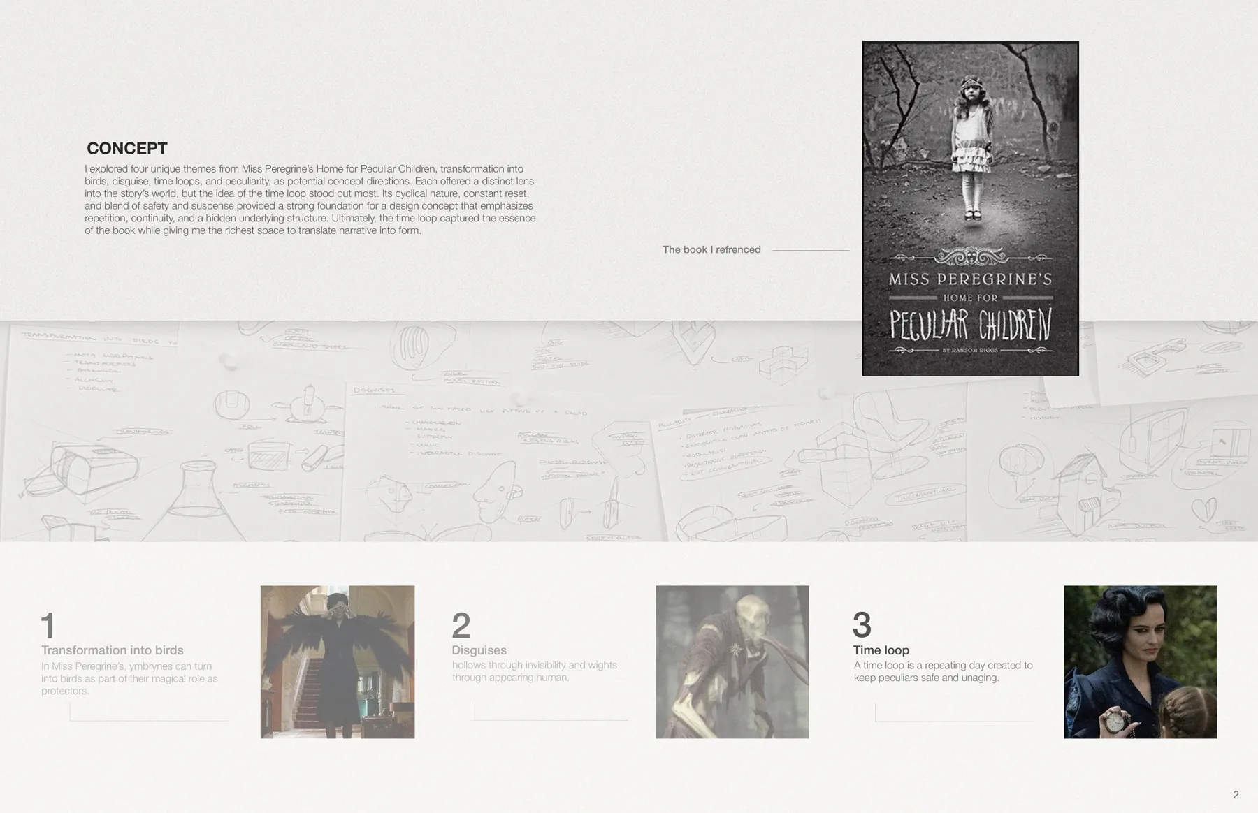Concept board, four themes from Miss Peregrine\u2019s Home for Peculiar Children