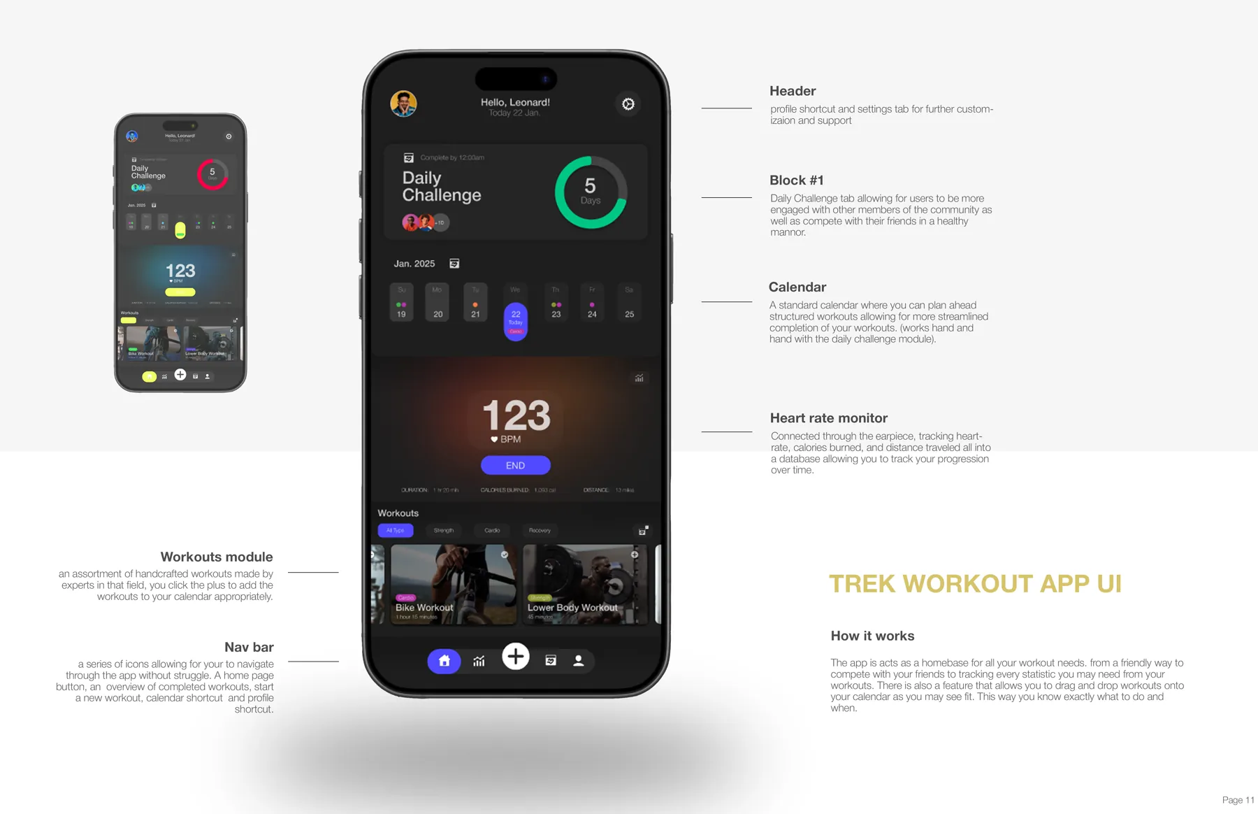 Trek Workout companion app, home, workouts, nav bar