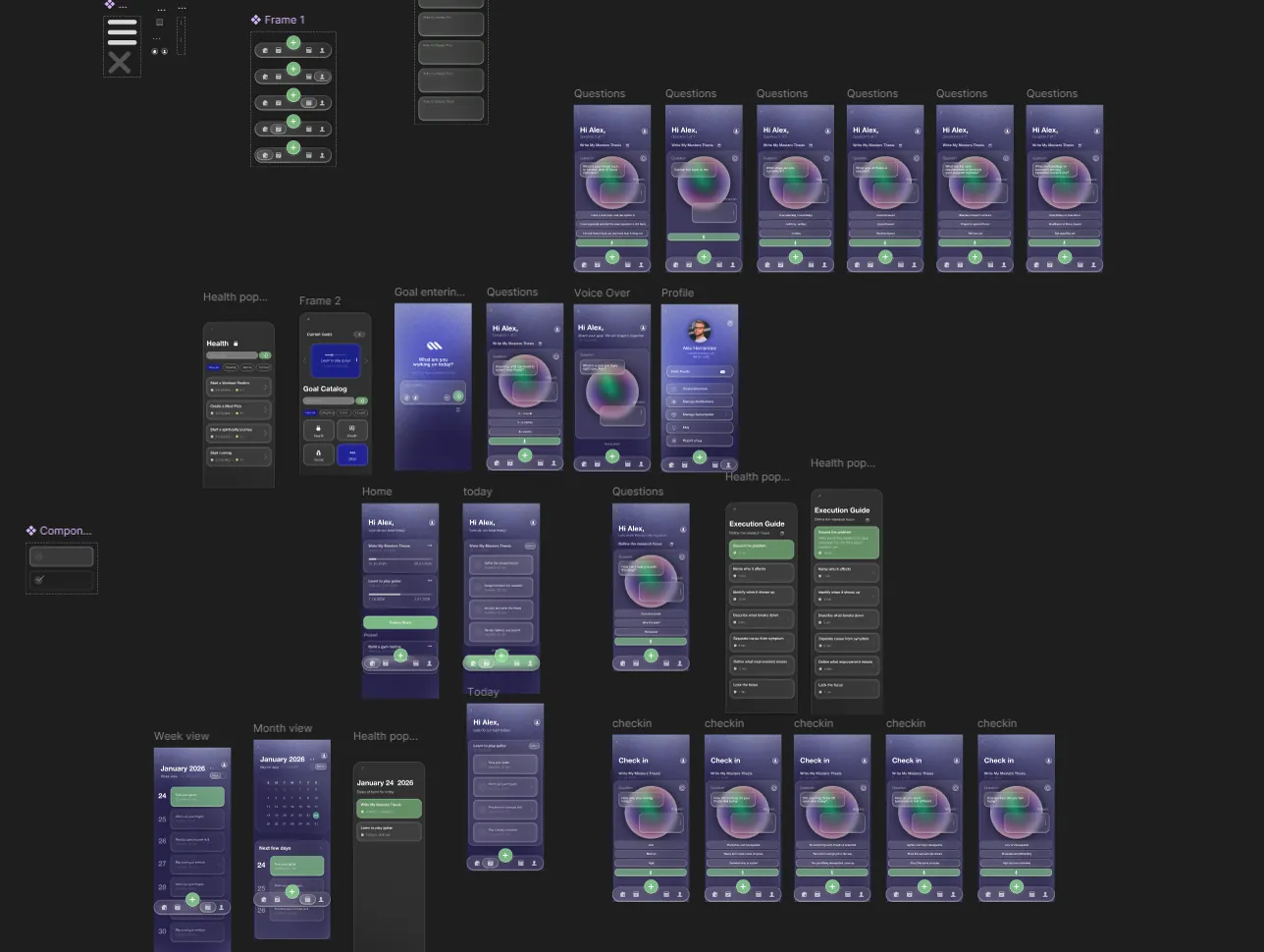 Earlier iteration of Emphiciency, dark purple screens with circular progress rings.